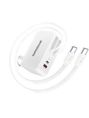 SUPERONE 4-In-1 Retractable Wall Charger Dual USB-C Cables 78W Fast Charging